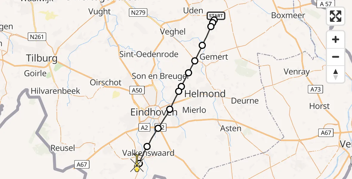 Routekaart van de vlucht: Lifeliner 3 naar Westerhoven