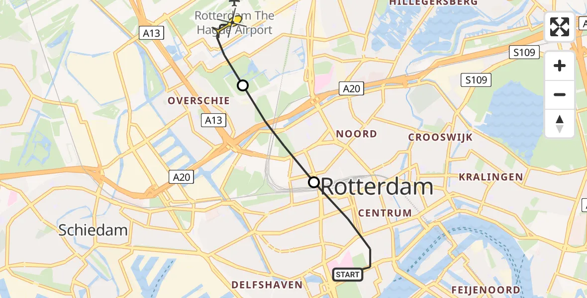 Routekaart van de vlucht: Lifeliner 2 naar Rotterdam The Hague Airport