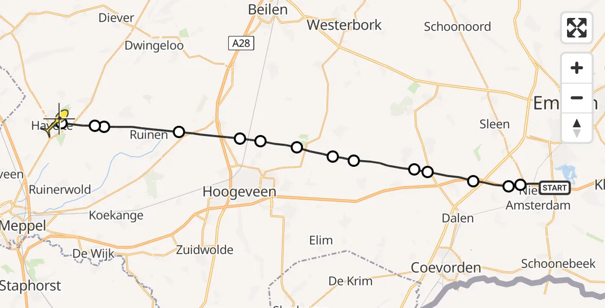 Routekaart van de vlucht: Lifeliner 4 naar Havelte