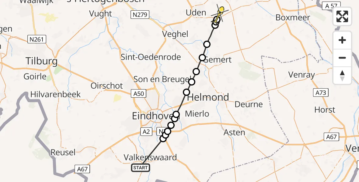 Routekaart van de vlucht: Lifeliner 3 naar Vliegbasis Volkel