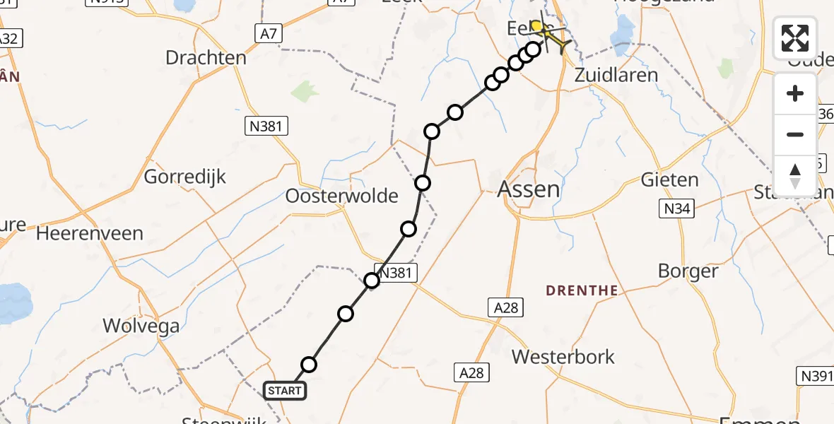 Routekaart van de vlucht: Lifeliner 4 naar Groningen Airport Eelde