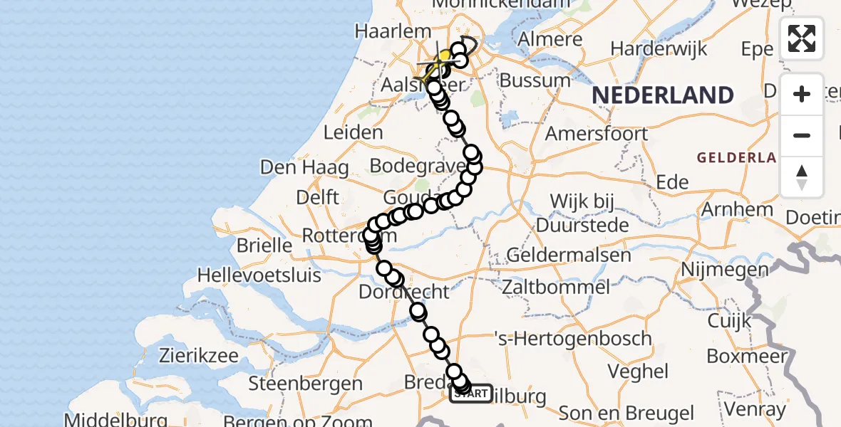 Routekaart van de vlucht: Politieheli naar Schiphol