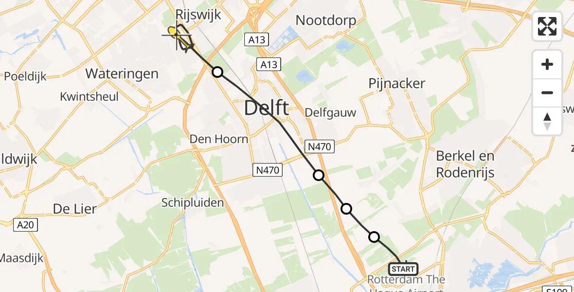 Routekaart van de vlucht: Lifeliner 2 naar Rijswijk