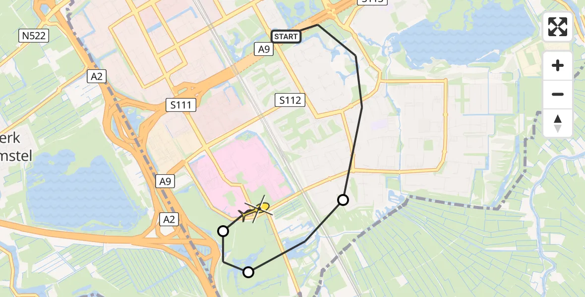 Routekaart van de vlucht: Lifeliner 1 naar Academisch Medisch Centrum (AMC)