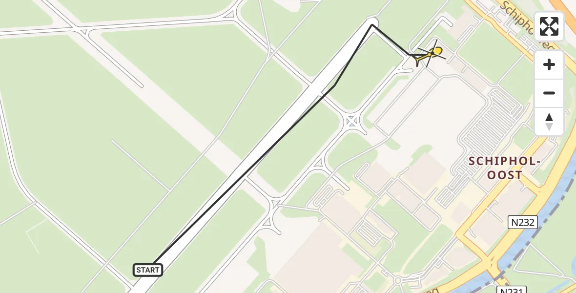 Routekaart van de vlucht: Politieheli naar Schiphol