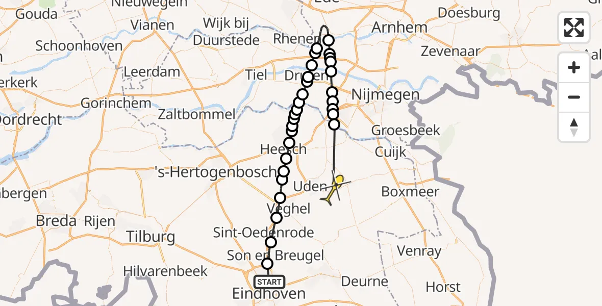 Routekaart van de vlucht: Lifeliner 3 naar Vliegbasis Volkel