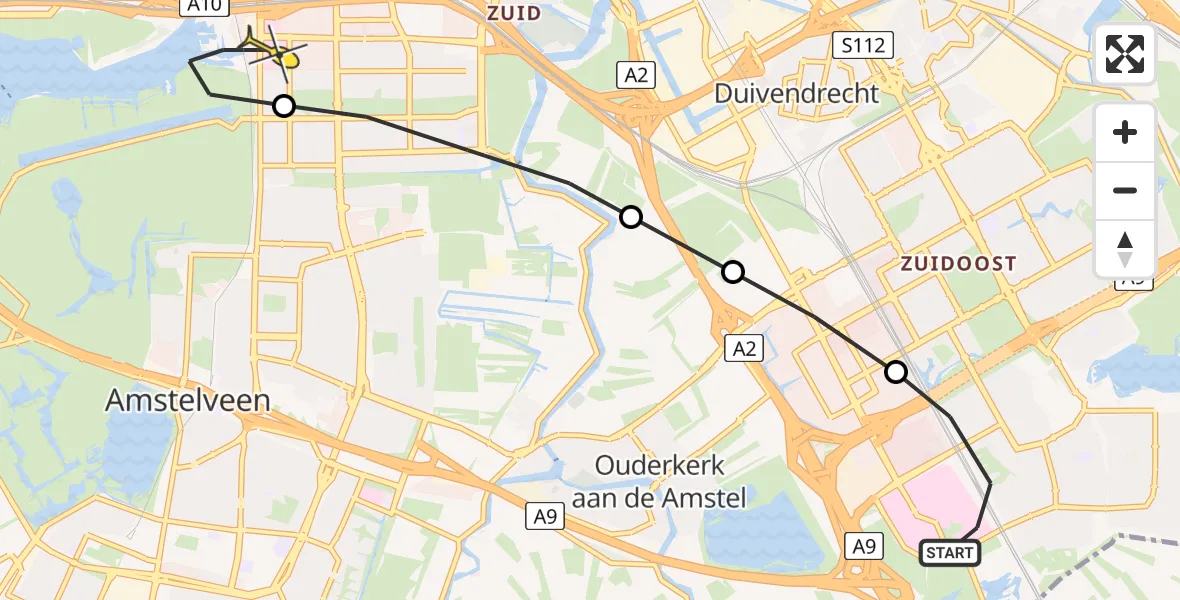 Routekaart van de vlucht: Lifeliner 1 naar VU Medisch Centrum Amsterdam