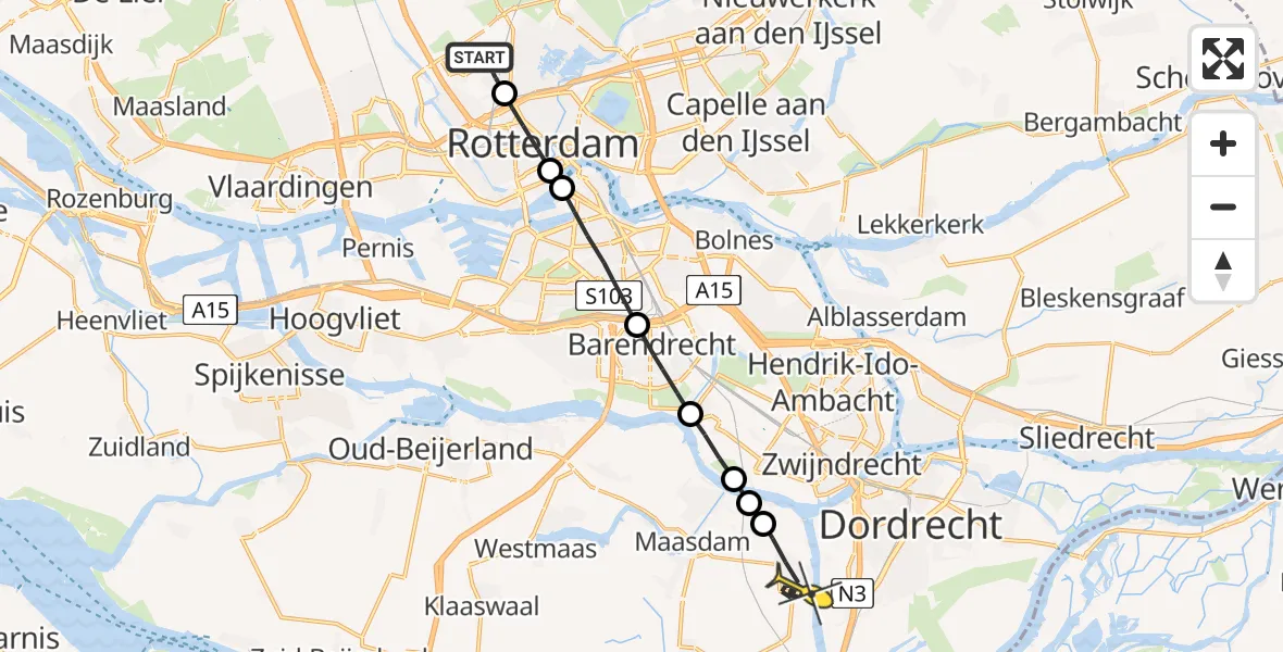 Routekaart van de vlucht: Lifeliner 2 naar 's-Gravendeel