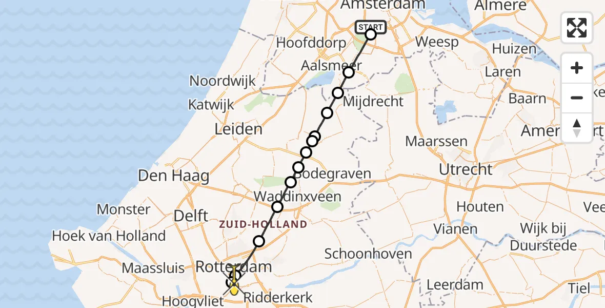 Routekaart van de vlucht: Lifeliner 1 naar Rotterdam