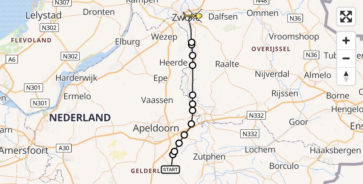 Routekaart van de vlucht: Lifeliner 4 naar Zwolle