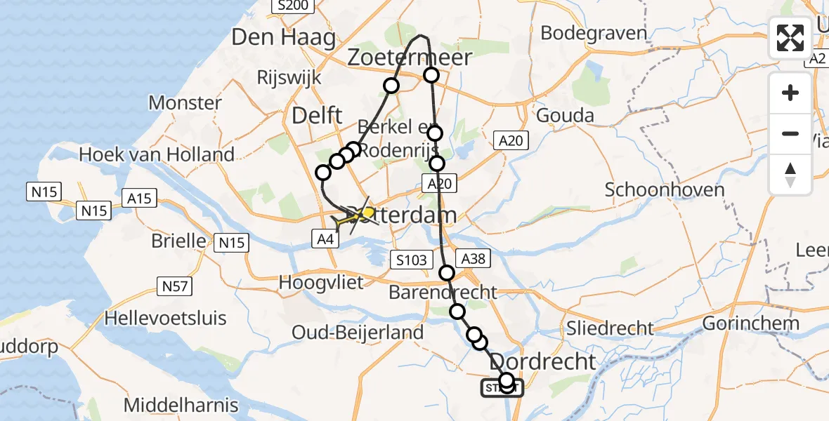 Routekaart van de vlucht: Lifeliner 2 naar Schiedam