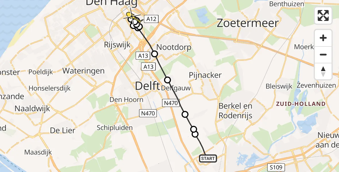 Routekaart van de vlucht: Lifeliner 2 naar Den Haag