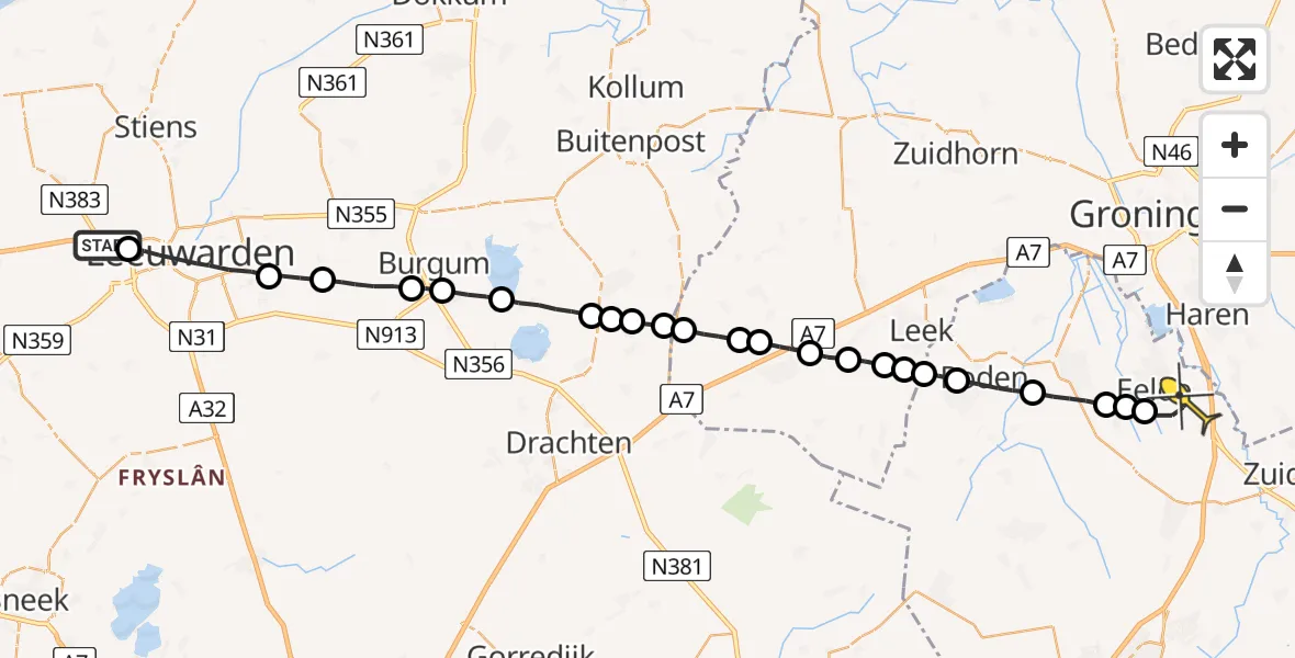 Routekaart van de vlucht: Lifeliner 4 naar Groningen Airport Eelde