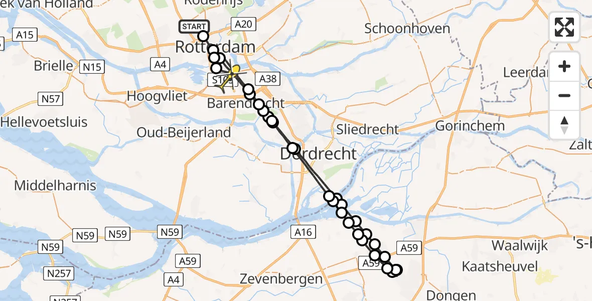 Routekaart van de vlucht: Lifeliner 2 naar Rotterdam