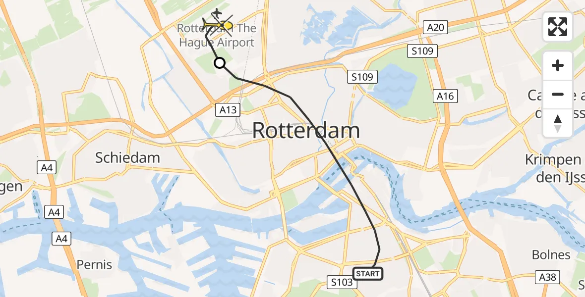 Routekaart van de vlucht: Lifeliner 2 naar Rotterdam The Hague Airport