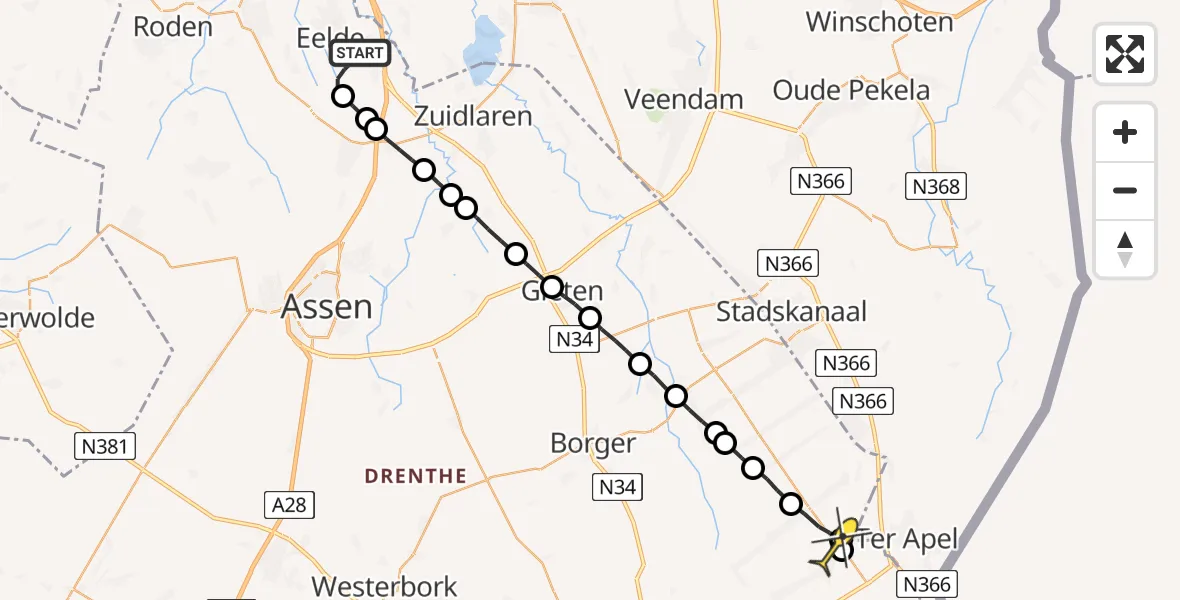 Routekaart van de vlucht: Lifeliner 4 naar Nieuw-Weerdinge