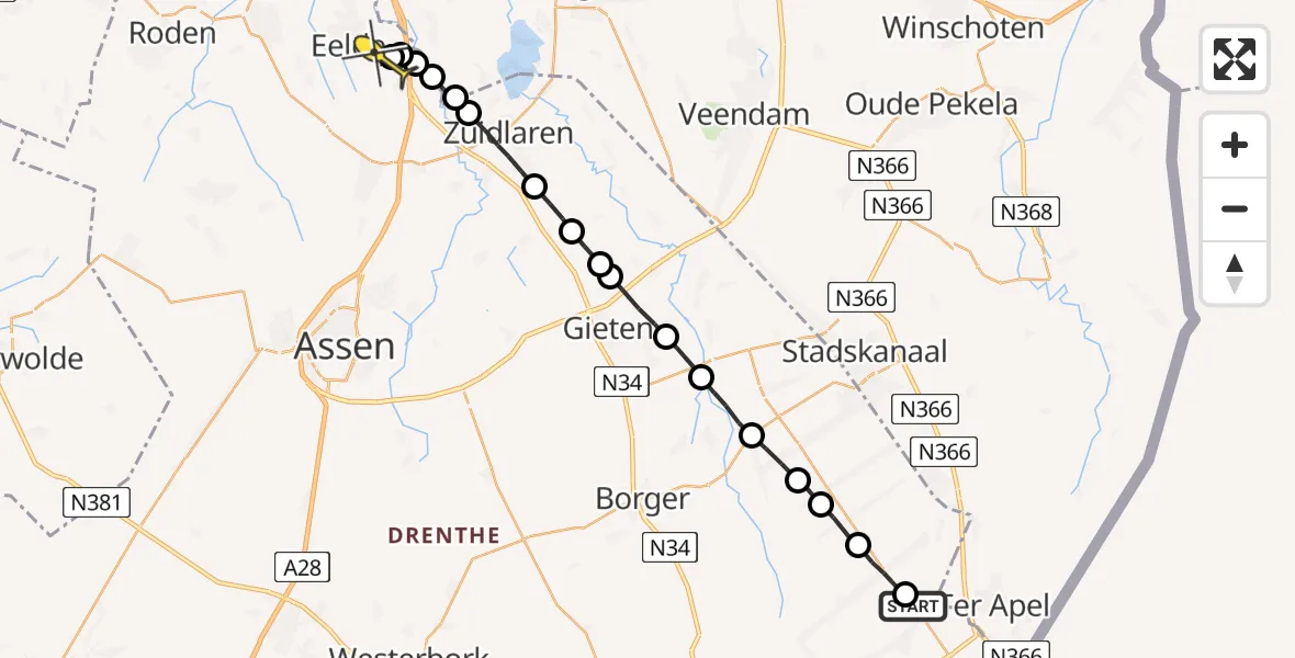 Routekaart van de vlucht: Lifeliner 4 naar Groningen Airport Eelde