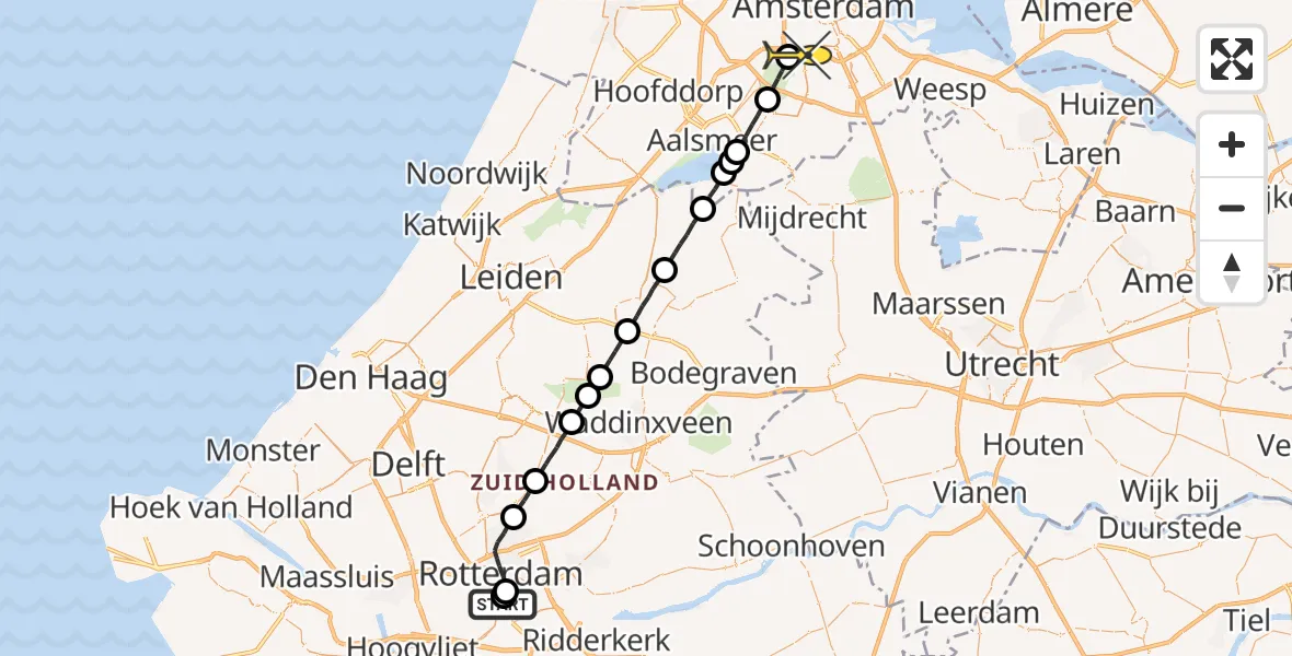 Routekaart van de vlucht: Lifeliner 1 naar VU Medisch Centrum Amsterdam