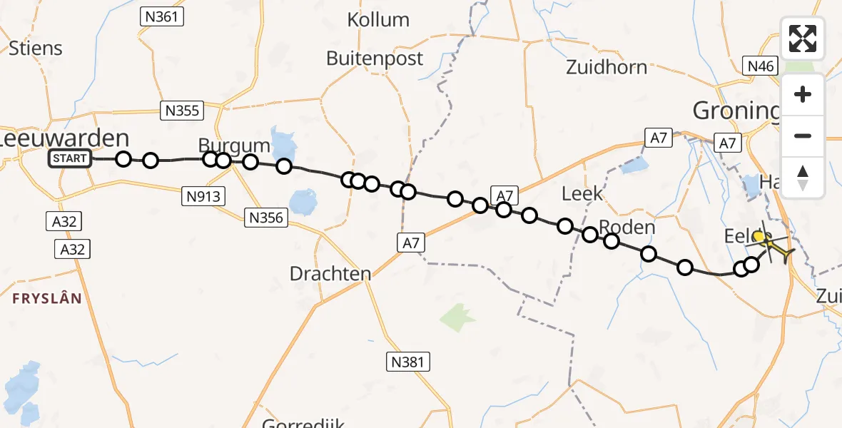 Routekaart van de vlucht: Lifeliner 4 naar Groningen Airport Eelde