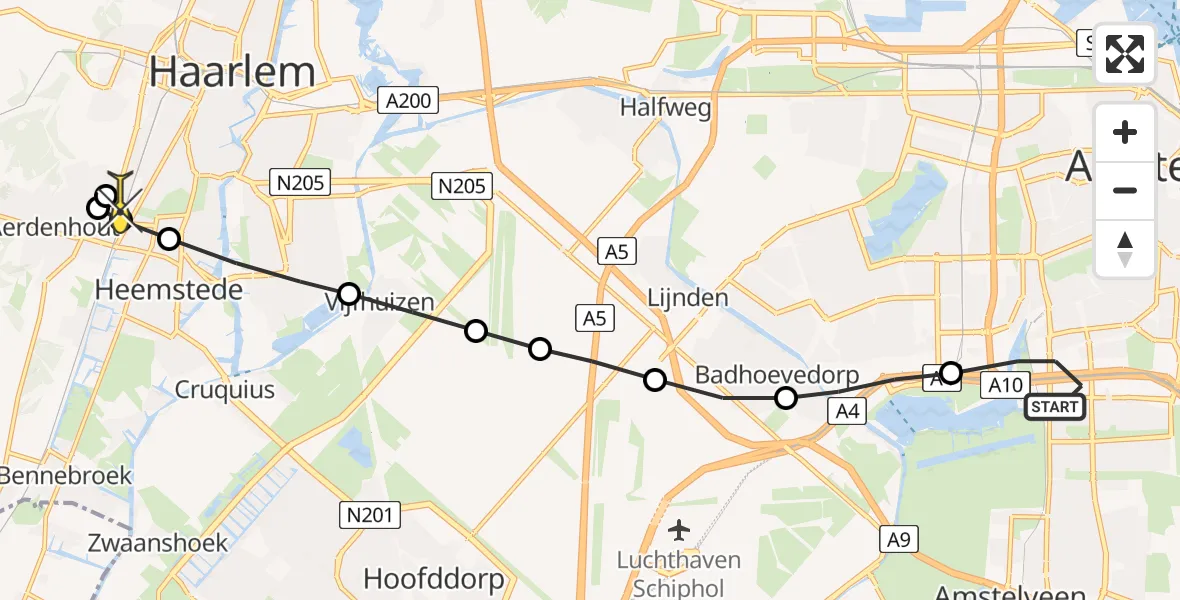 Routekaart van de vlucht: Lifeliner 1 naar Haarlem