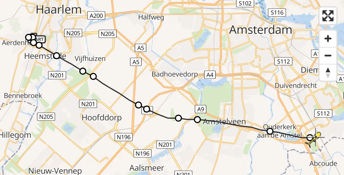 Routekaart van de vlucht: Lifeliner 1 naar Academisch Medisch Centrum (AMC)