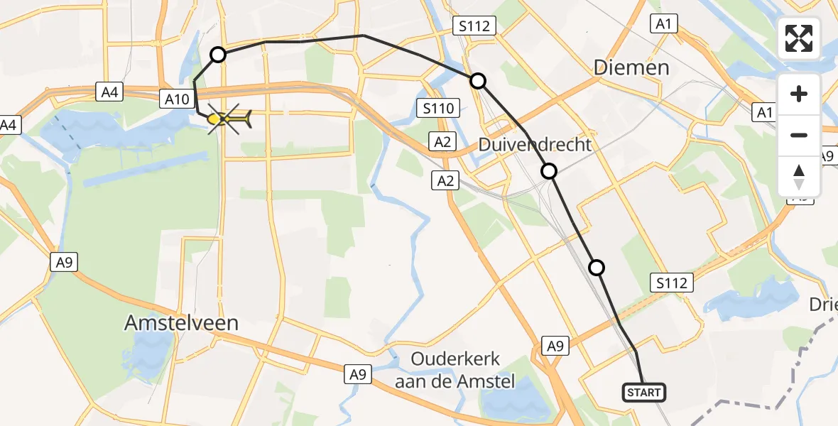 Routekaart van de vlucht: Lifeliner 1 naar VU Medisch Centrum Amsterdam