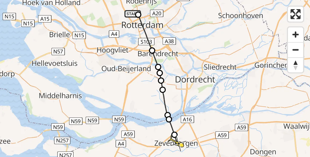 Routekaart van de vlucht: Lifeliner 2 naar Zevenbergen