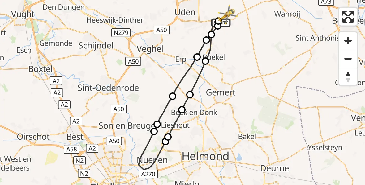 Vluchtroute Traumahelikopter Vliegbasis Volkel - Vliegbasis Volkel, 23 juni 2022, 07:18