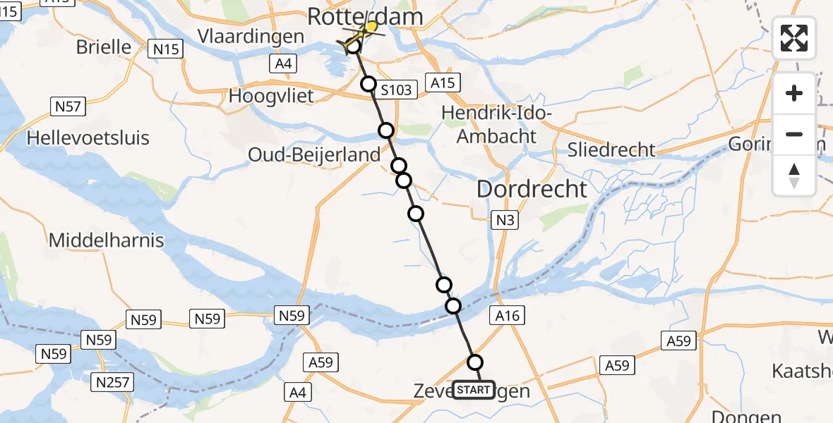 Routekaart van de vlucht: Lifeliner 2 naar Erasmus MC