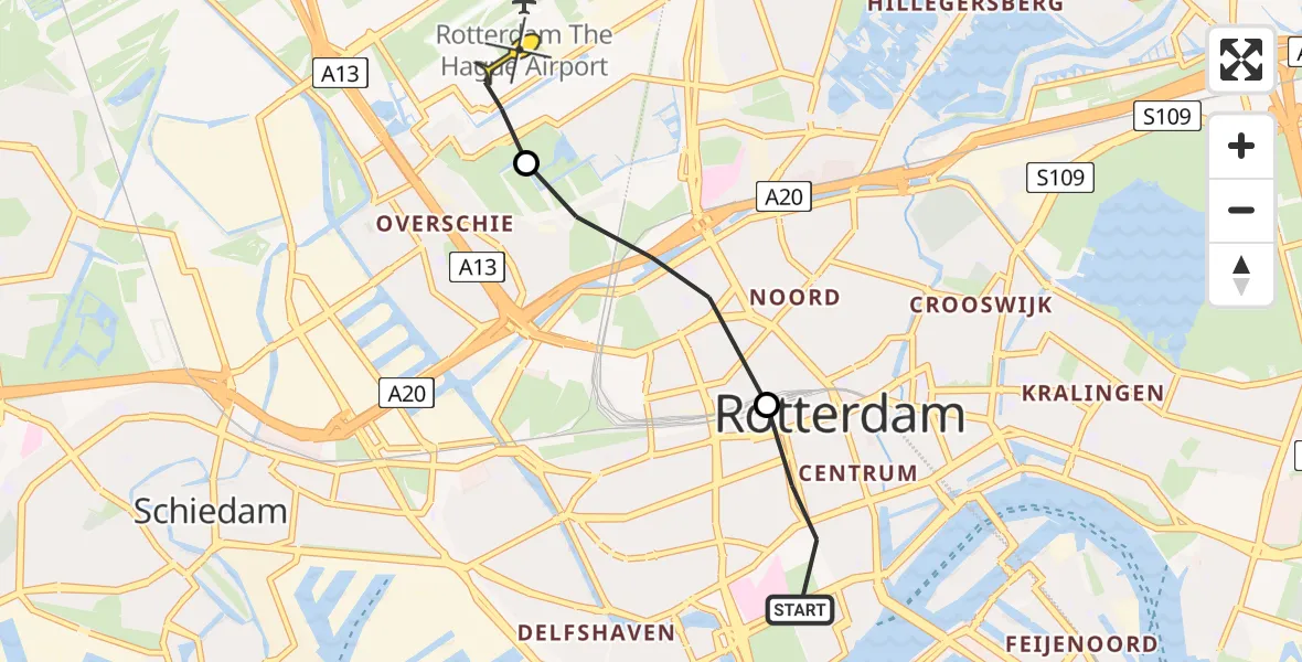 Routekaart van de vlucht: Lifeliner 2 naar Rotterdam The Hague Airport