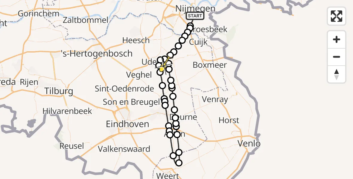 Routekaart van de vlucht: Lifeliner 3 naar Vliegbasis Volkel