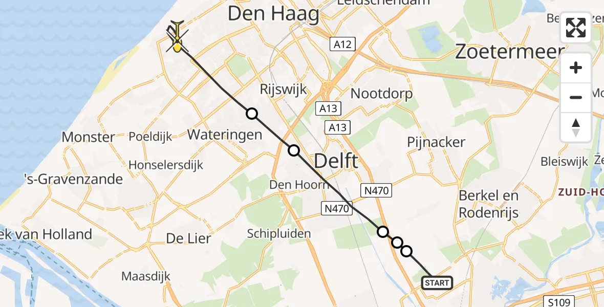 Routekaart van de vlucht: Lifeliner 2 naar Den Haag