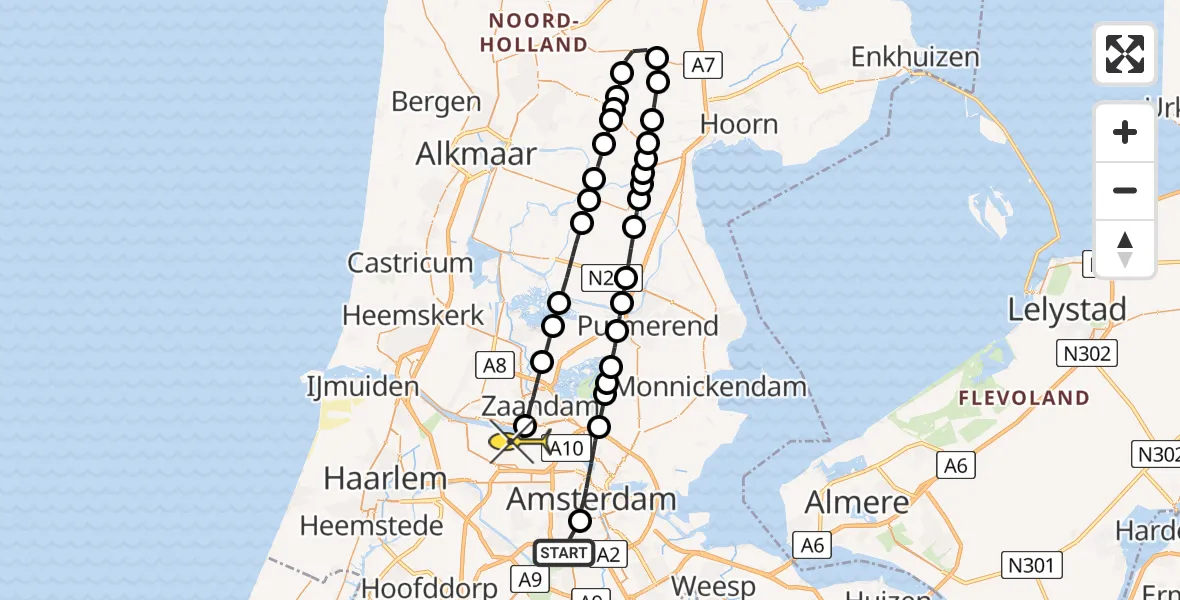 Routekaart van de vlucht: Lifeliner 1 naar Amsterdam Heliport