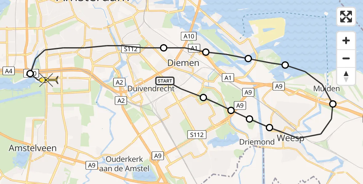 Routekaart van de vlucht: Lifeliner 1 naar VU Medisch Centrum Amsterdam