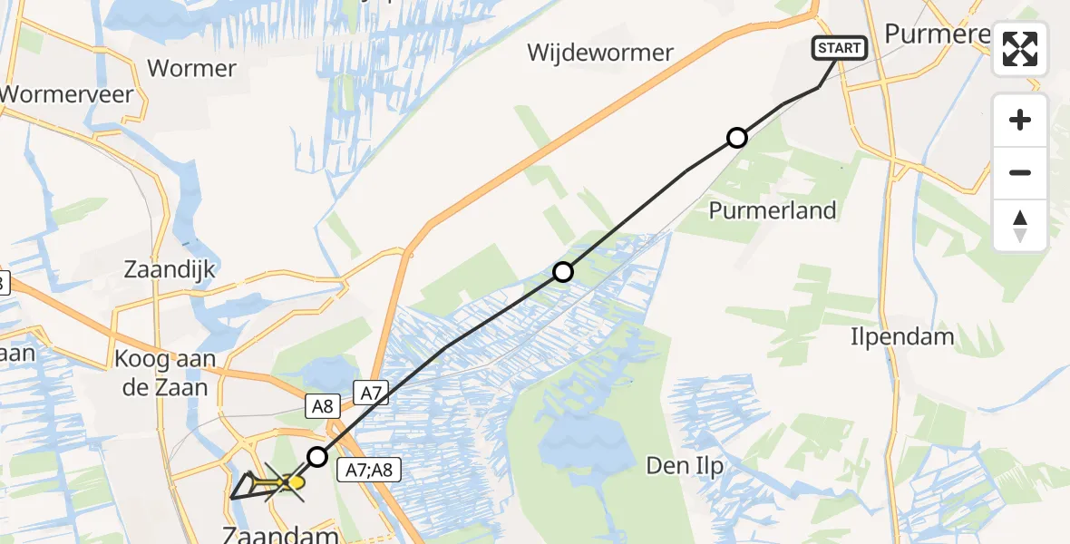 Routekaart van de vlucht: Lifeliner 1 naar Zaandam