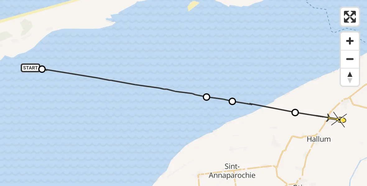 Routekaart van de vlucht: Ambulancehelikopter naar Marrum