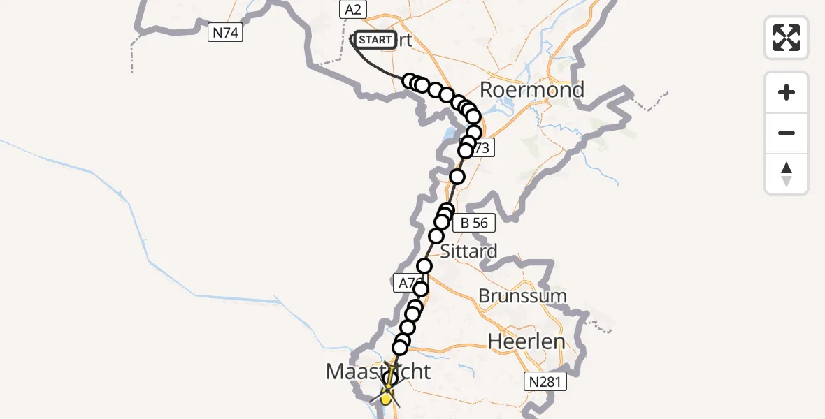 Routekaart van de vlucht: Lifeliner 3 naar Maastricht UMC+
