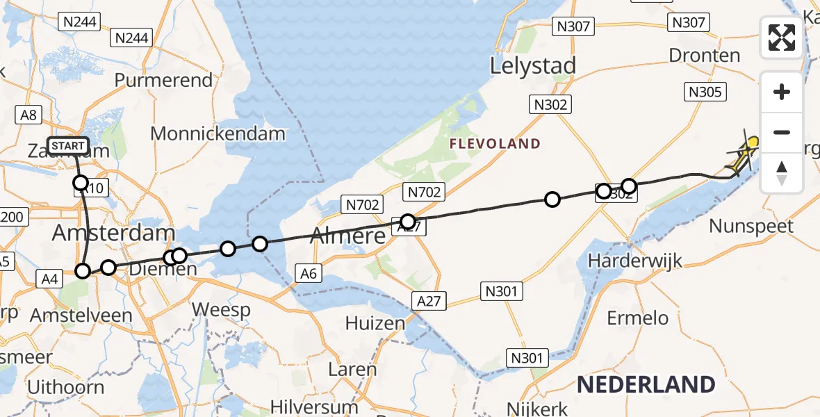 Routekaart van de vlucht: Lifeliner 1 naar Biddinghuizen