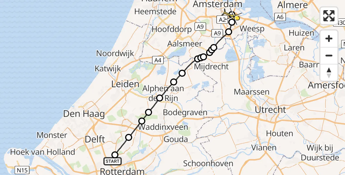 Routekaart van de vlucht: Lifeliner 2 naar Amsterdam