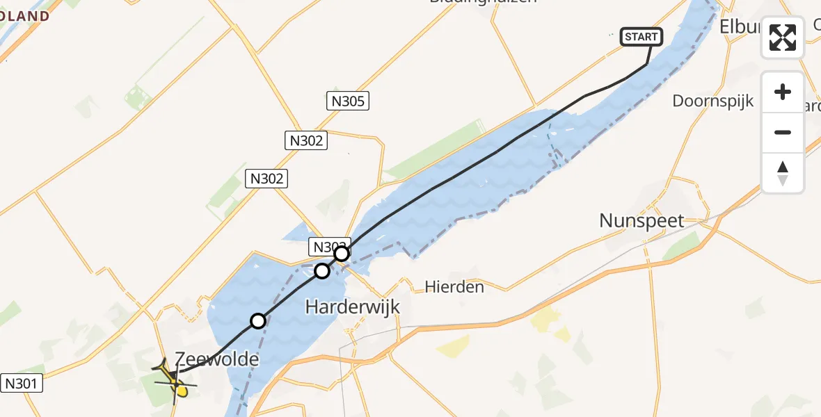 Routekaart van de vlucht: Lifeliner 1 naar Zeewolde