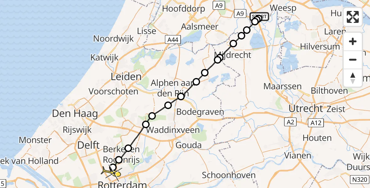 Routekaart van de vlucht: Lifeliner 2 naar Rotterdam The Hague Airport