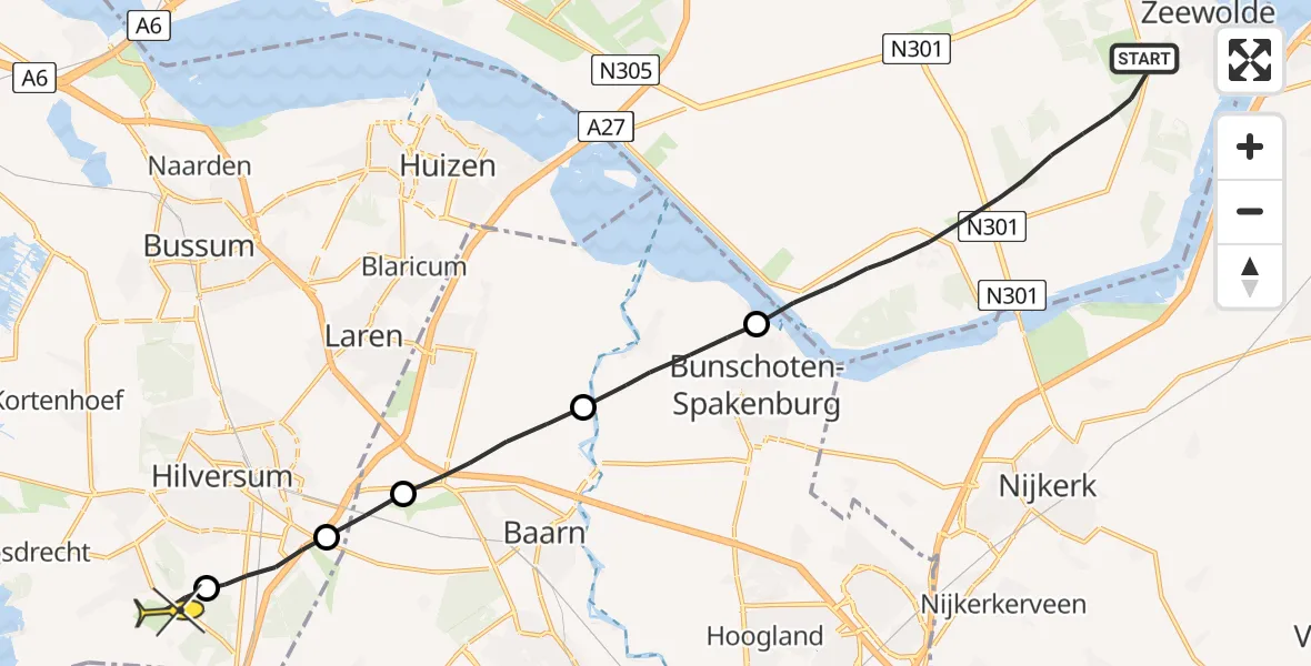 Routekaart van de vlucht: Lifeliner 1 naar Vliegveld Hilversum