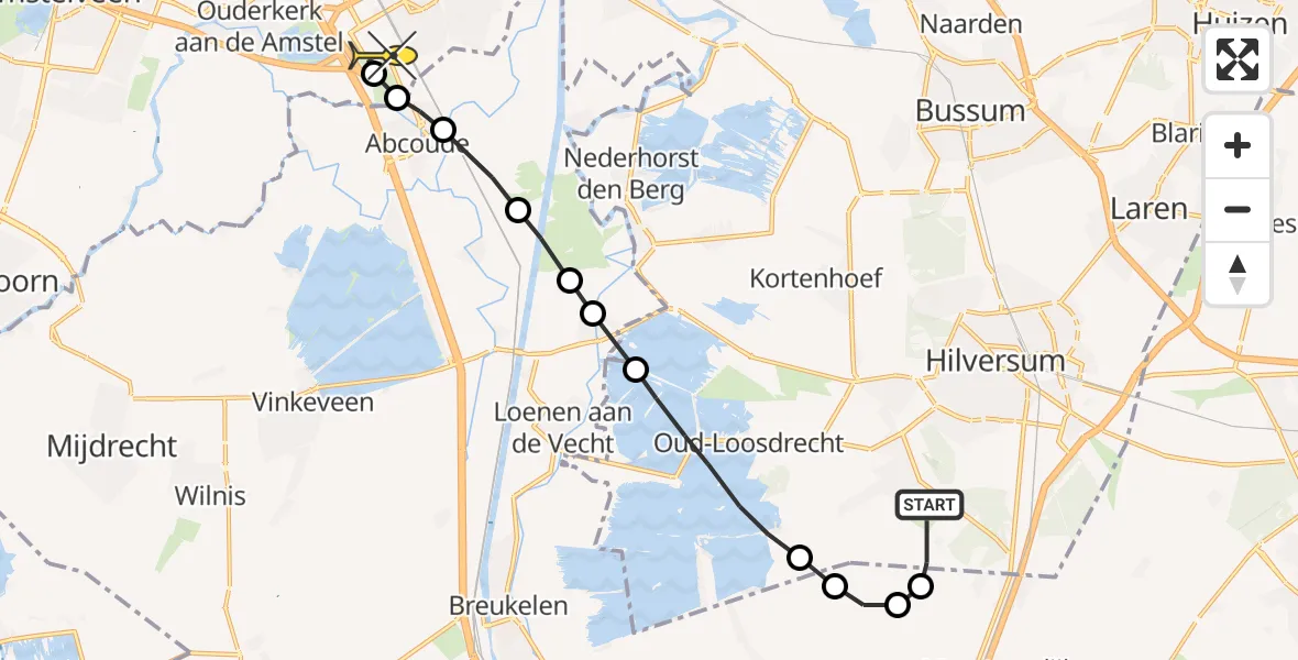 Routekaart van de vlucht: Lifeliner 1 naar Academisch Medisch Centrum (AMC)