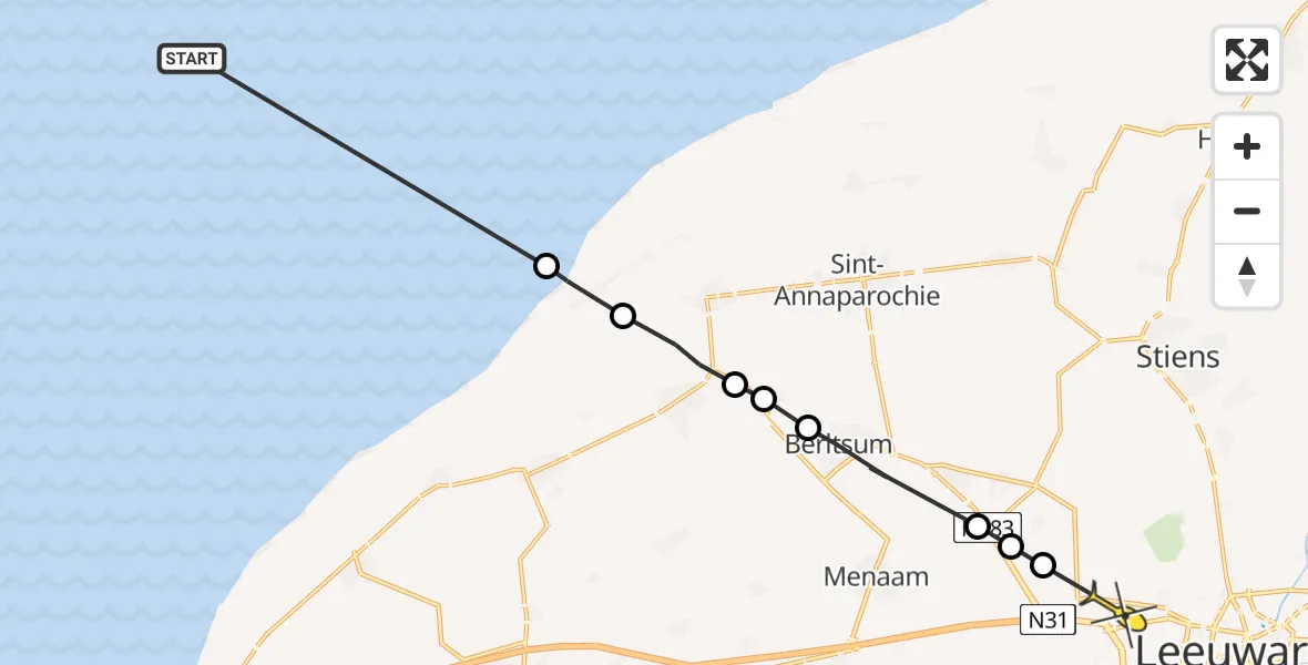 Routekaart van de vlucht: Ambulanceheli naar Leeuwarden