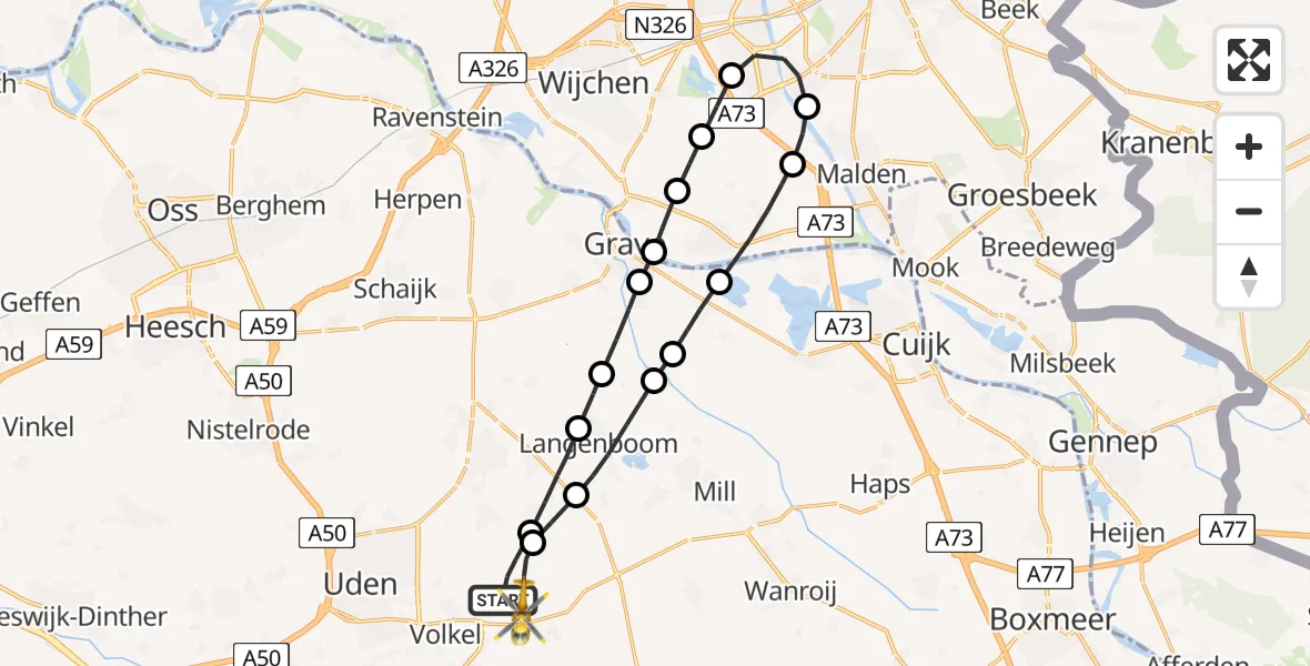Vluchtroute Traumahelikopter Vliegbasis Volkel - Vliegbasis Volkel, 23 juni 2022, 14:57