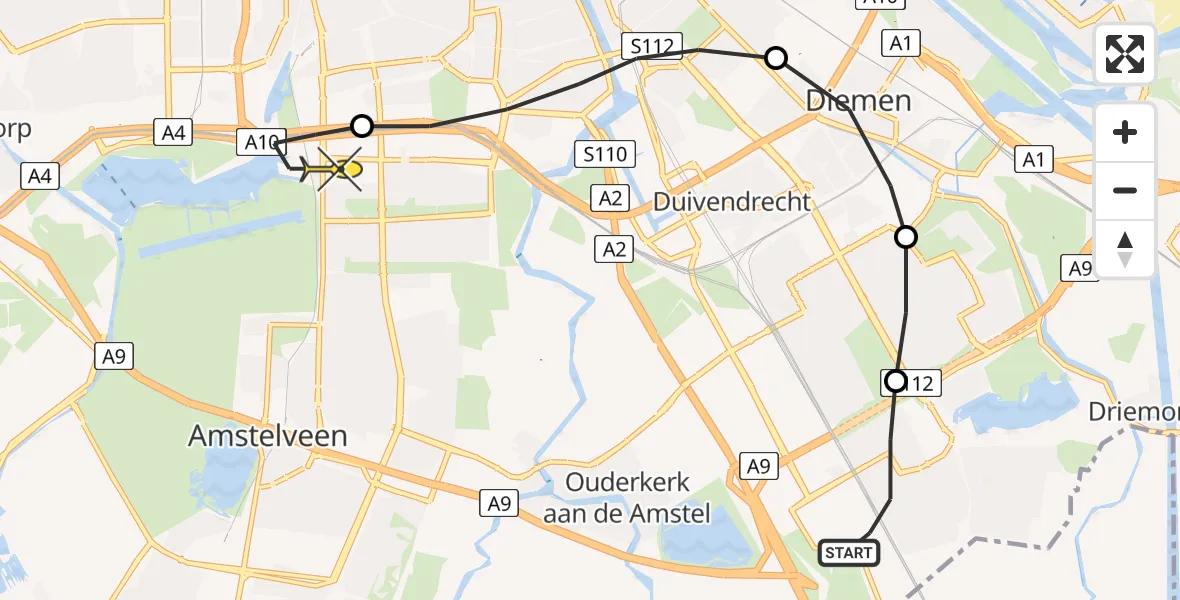 Routekaart van de vlucht: Lifeliner 1 naar VU Medisch Centrum Amsterdam