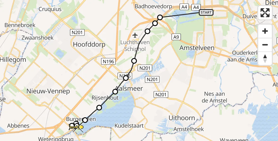 Routekaart van de vlucht: Lifeliner 1 naar Leimuiderbrug