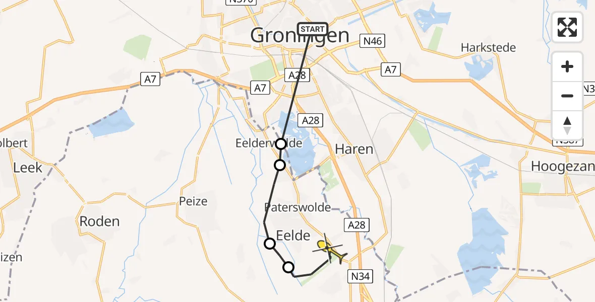 Routekaart van de vlucht: Lifeliner 4 naar Groningen Airport Eelde