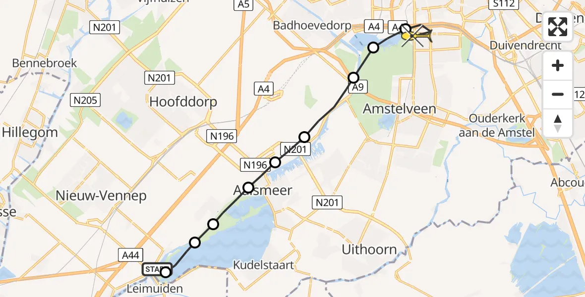 Routekaart van de vlucht: Lifeliner 1 naar VU Medisch Centrum Amsterdam