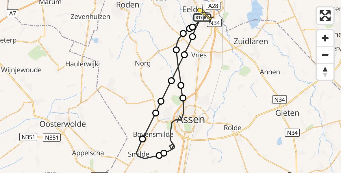 Routekaart van de vlucht: Lifeliner 4 naar Groningen Airport Eelde
